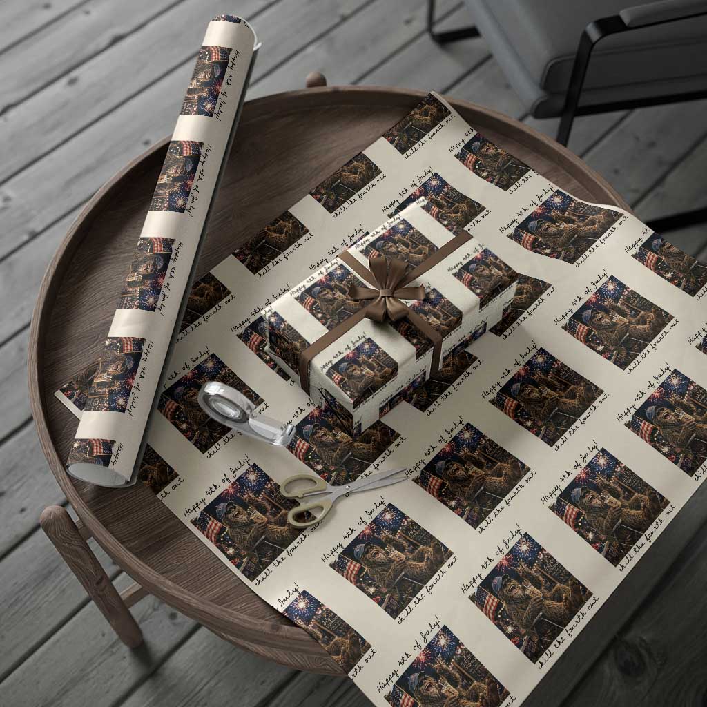Funny Bigfoot 4th of July Wrapping Paper Roll Patriotic Sasquatch American Flag Party Festival TS14 Beige Print Your Wear