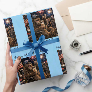 Funny Bigfoot 4th of July Wrapping Paper Roll Patriotic Sasquatch American Flag Party Festival TS14 Light Blue Print Your Wear