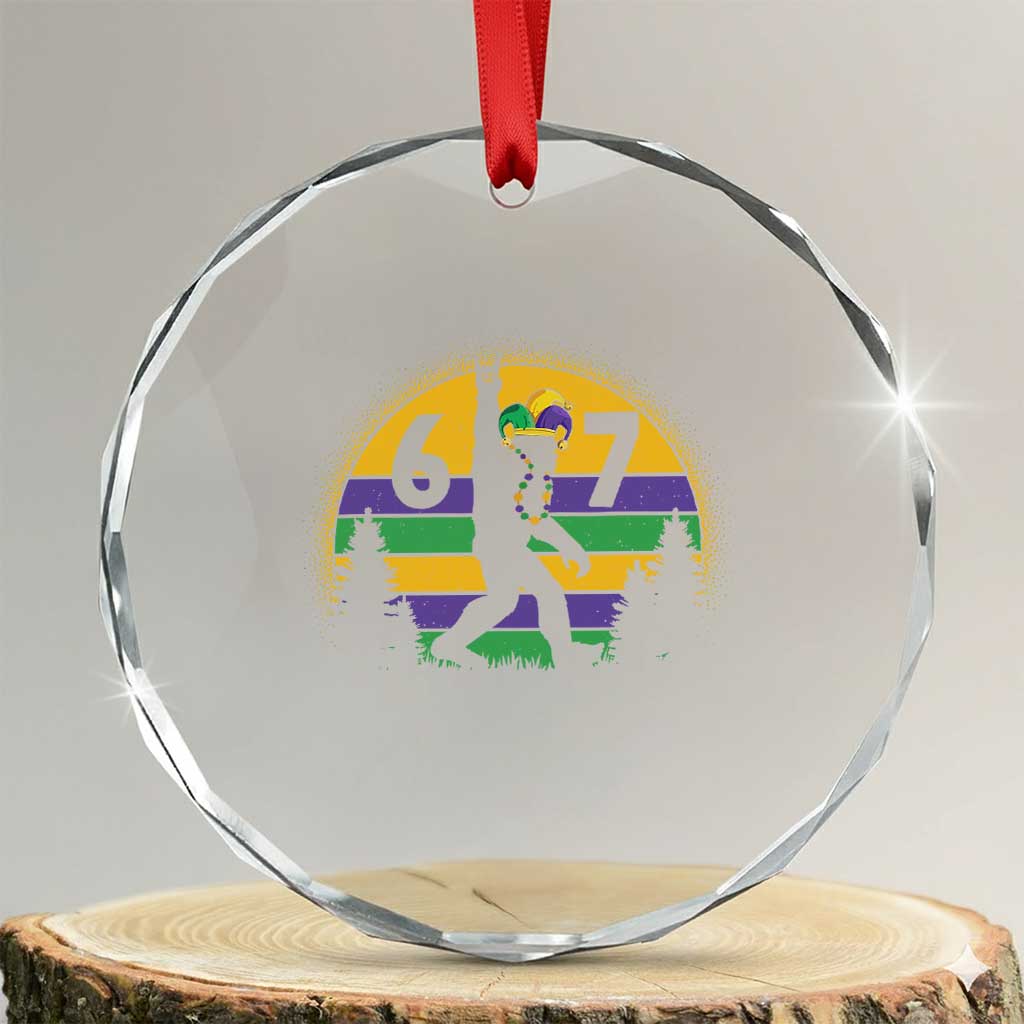 Funny Bigfoot 67 Mardi Gras Crystal Glass Ornament Sasquatch Parade Jester Hat TS11 Transparent Glass 3'' Circle Print Your Wear