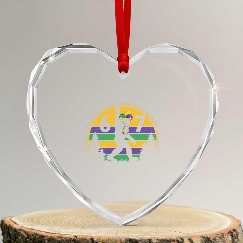 Funny Bigfoot 67 Mardi Gras Heart Crystal Glass Ornament Sasquatch Parade Jester Hat TS11 Transparent Glass 3'' Heart Print Your Wear