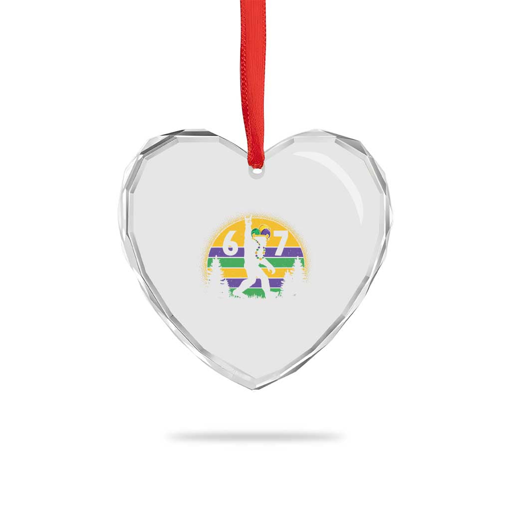 Funny Bigfoot 67 Mardi Gras Heart Crystal Glass Ornament Sasquatch Parade Jester Hat TS11 Print Your Wear