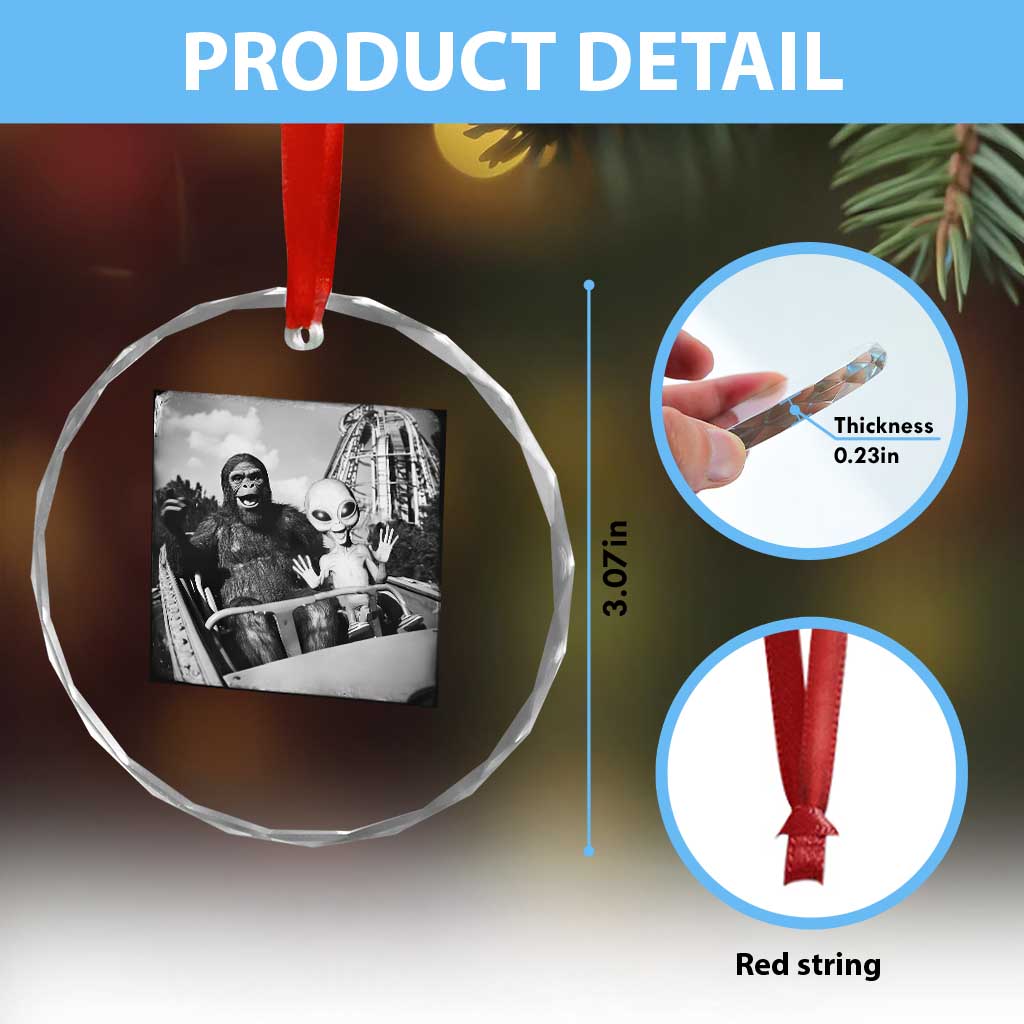 Funny Bigfoot Alien Crystal Glass Ornament Sasquatch UFO Coaster TS10 Print Your Wear