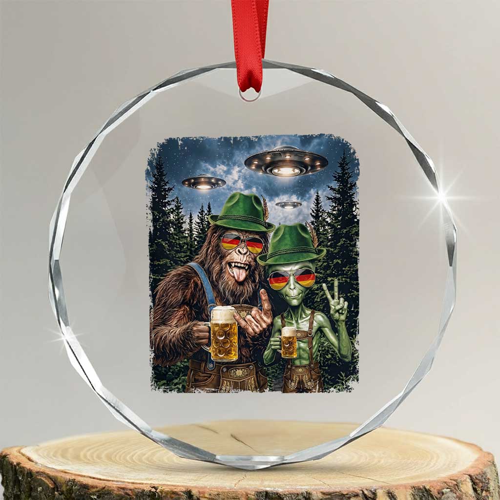 Funny Bigfoot Alien Oktoberfest Crystal Glass Ornament Selfie Beer Party German Lederhosen UFO Gift TS12 Transparent Glass 3'' Circle Print Your Wear