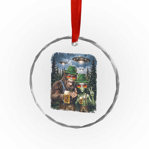 Funny Bigfoot Alien Oktoberfest Crystal Glass Ornament Selfie Beer Party German Lederhosen UFO Gift