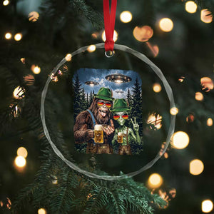 Funny Bigfoot Alien Oktoberfest Crystal Glass Ornament Selfie Beer Party German Lederhosen UFO Gift
