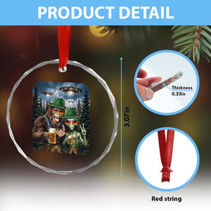 Funny Bigfoot Alien Oktoberfest Crystal Glass Ornament Selfie Beer Party German Lederhosen UFO Gift