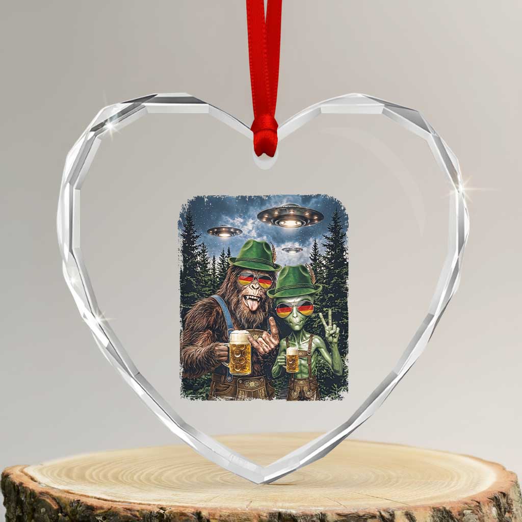 Funny Bigfoot Alien Oktoberfest Heart Crystal Glass Ornament Selfie Beer Party German Lederhosen UFO Gift TS12 Transparent Glass 3'' Heart Print Your Wear