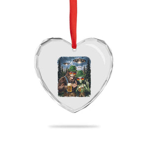 Funny Bigfoot Alien Oktoberfest Heart Crystal Glass Ornament Selfie Beer Party German Lederhosen UFO Gift