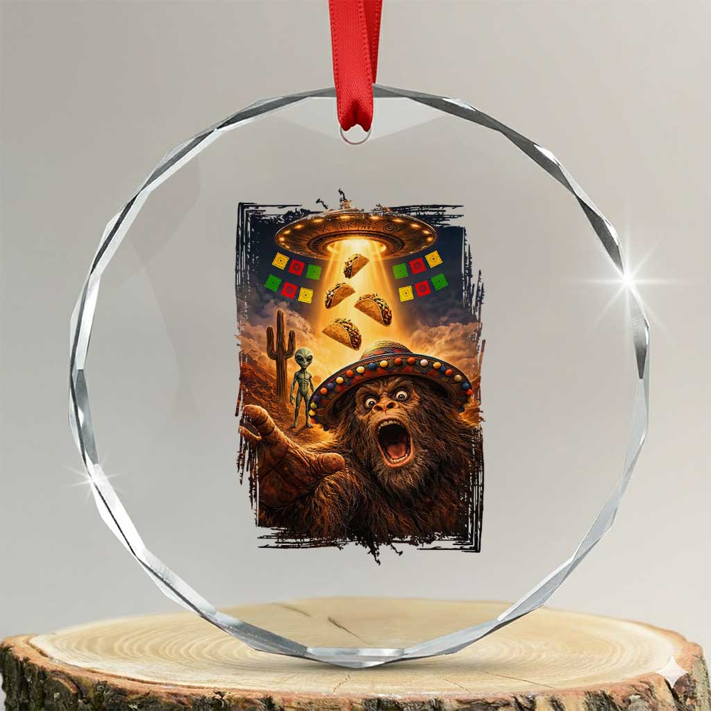 Funny Bigfoot Alien Selfie Crystal Glass Ornament Cinco De Mayo Party Gift TS12 Transparent Glass 3'' Circle Print Your Wear