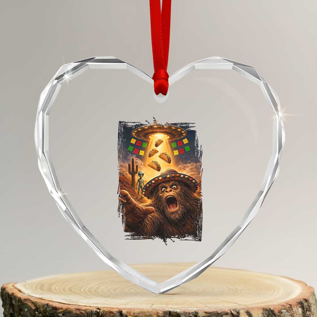 Funny Bigfoot Alien Selfie Heart Crystal Glass Ornament Cinco De Mayo Party Gift TS12 Transparent Glass 3'' Heart Print Your Wear