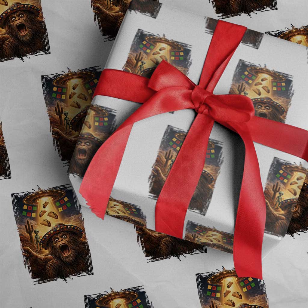 Funny Bigfoot Alien Selfie Wrapping Paper Roll Cinco De Mayo Party Gift TS12 White Print Your Wear