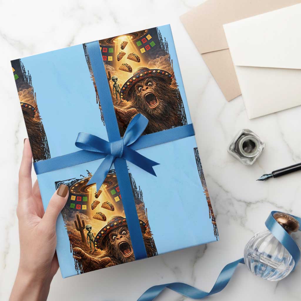 Funny Bigfoot Alien Selfie Wrapping Paper Roll Cinco De Mayo Party Gift TS12 Light Blue Print Your Wear