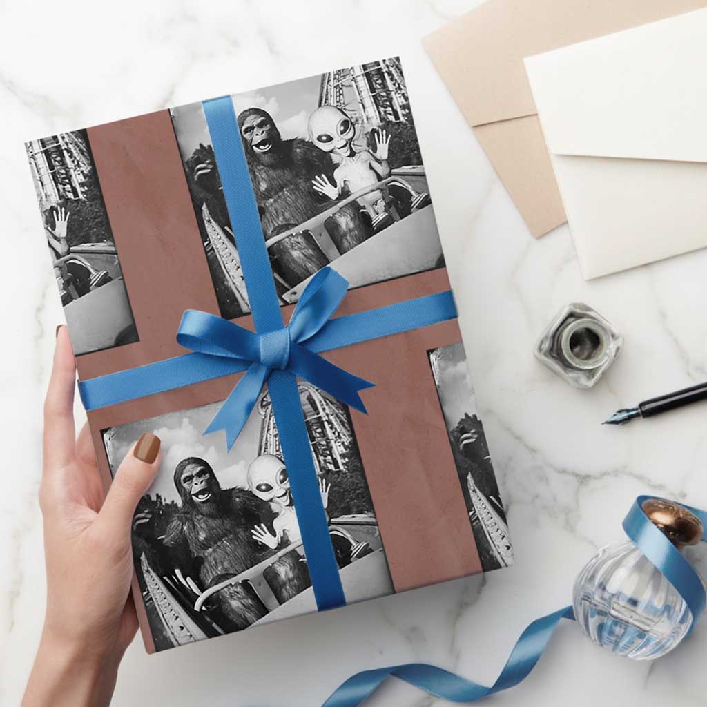 Funny Bigfoot Alien Wrapping Paper Roll Sasquatch UFO Coaster TS10 Mocha Print Your Wear