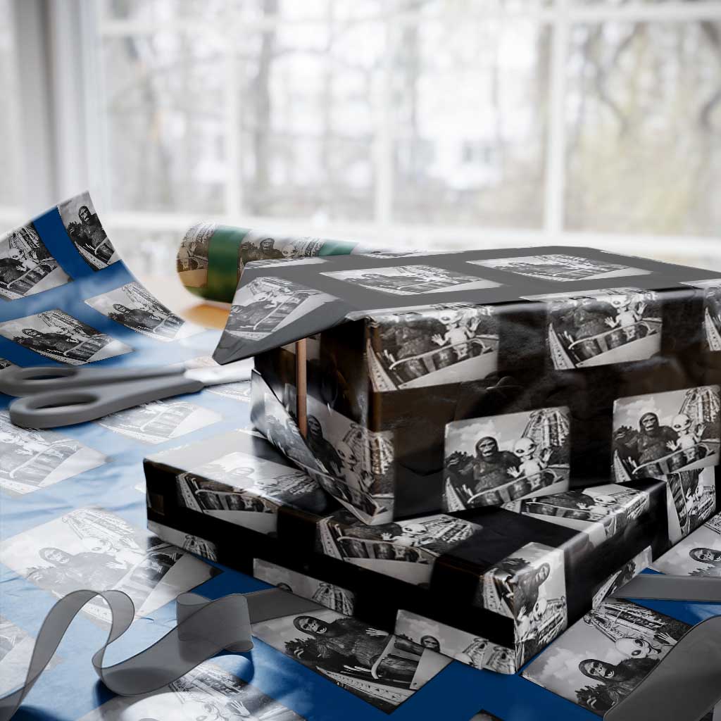 Funny Bigfoot Alien Wrapping Paper Roll Sasquatch UFO Coaster TS10 Black Print Your Wear