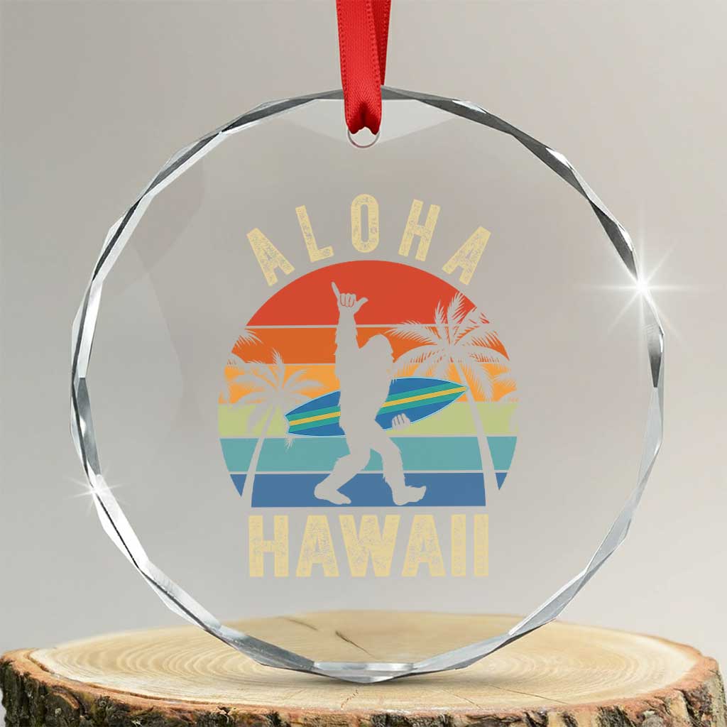 Funny Bigfoot Aloha Hawaiian Surfing Crystal Glass Ornament Tropical Beach Surfer Gift TS14 Transparent Glass 3'' Circle Print Your Wear
