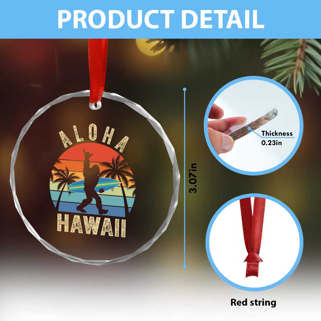 Funny Bigfoot Aloha Hawaiian Surfing Crystal Glass Ornament Tropical Beach Surfer Gift TS14 Print Your Wear