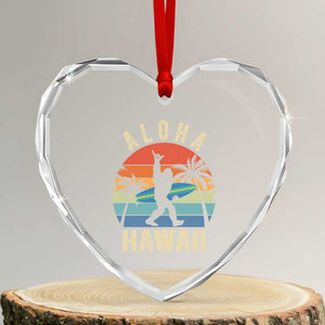 Funny Bigfoot Aloha Hawaiian Surfing Heart Crystal Glass Ornament Tropical Beach Surfer Gift