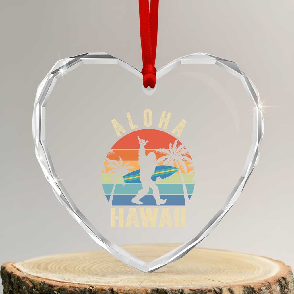 Funny Bigfoot Aloha Hawaiian Surfing Heart Crystal Glass Ornament Tropical Beach Surfer Gift TS14 Transparent Glass 3'' Heart Print Your Wear