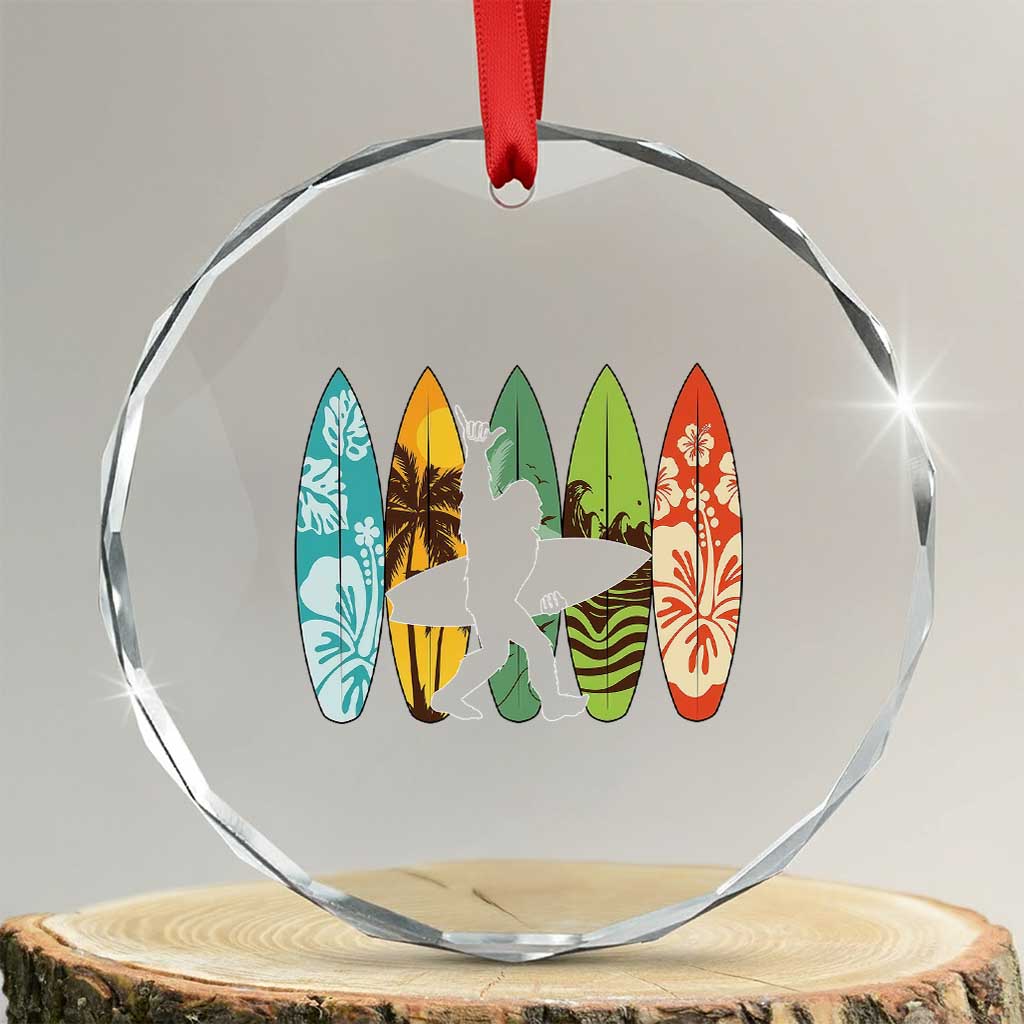 Funny Bigfoot Aloha Hawaiian Surfing Tropical Beach Surfer Crystal Glass Ornament TS14 Transparent Glass 3'' Circle Print Your Wear