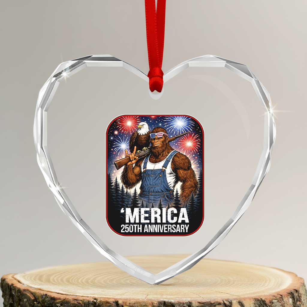 Funny Bigfoot America 250 Years Of American Freedom Heart Crystal Glass Ornament TS12 Transparent Glass 3'' Heart Print Your Wear