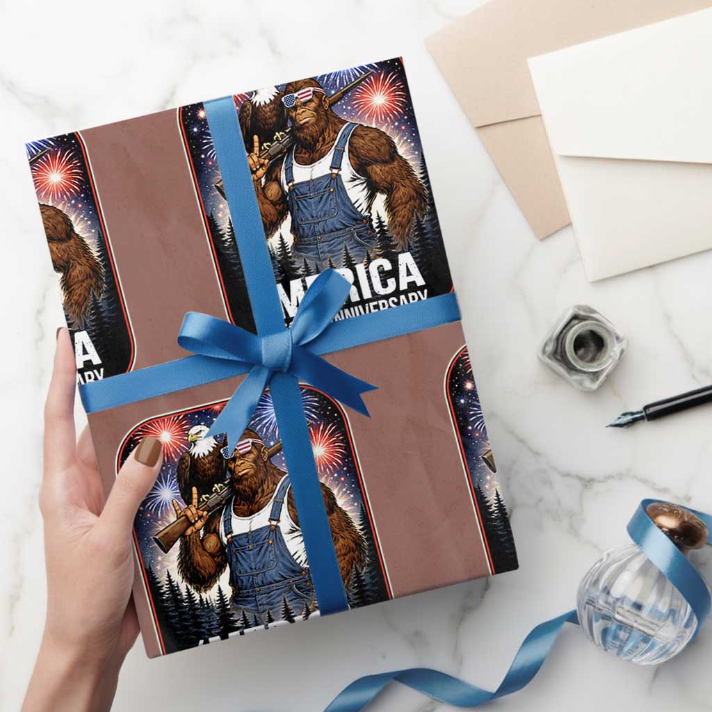 Funny Bigfoot America 250 Years Of American Freedom Wrapping Paper Roll TS12 Mocha Print Your Wear
