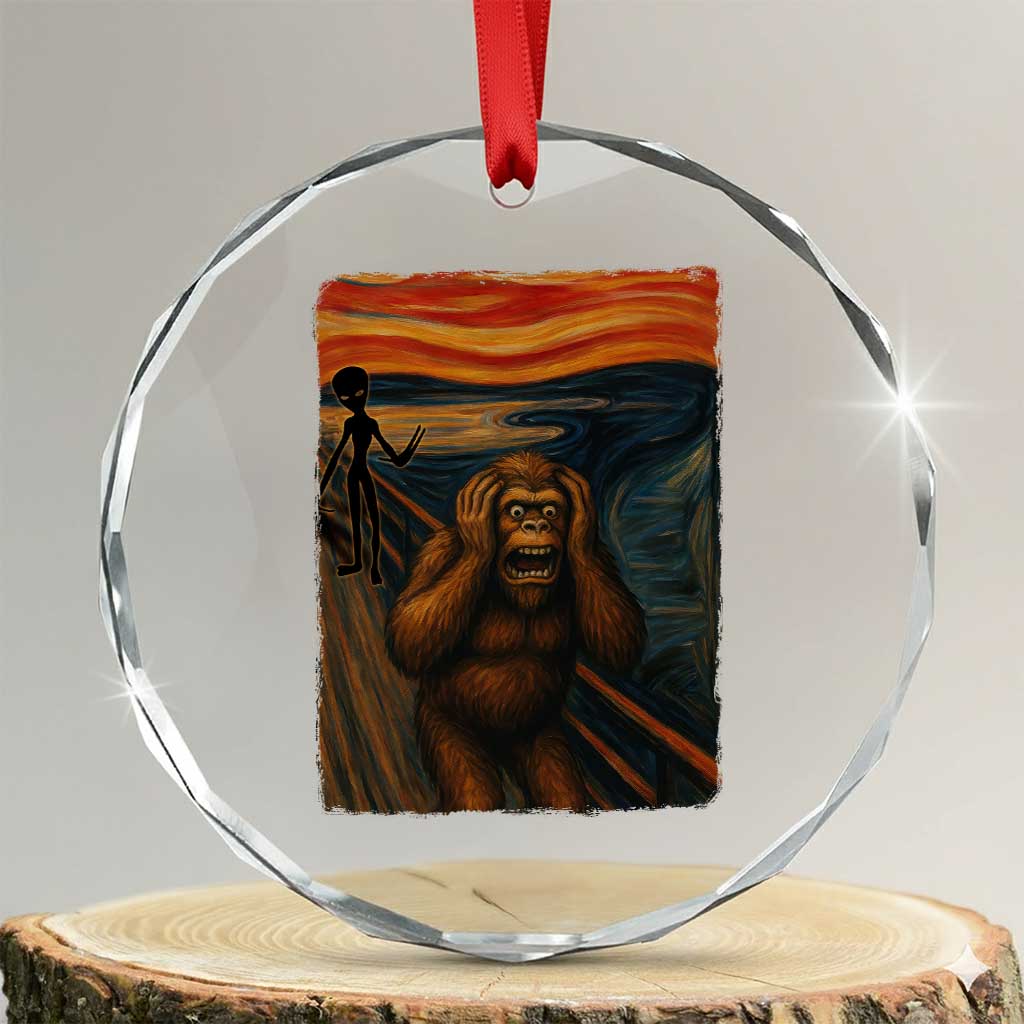 Funny Bigfoot And Alien Crystal Glass Ornament Parody The Scream Art Meme Gift TS12 Transparent Glass 3'' Circle Print Your Wear
