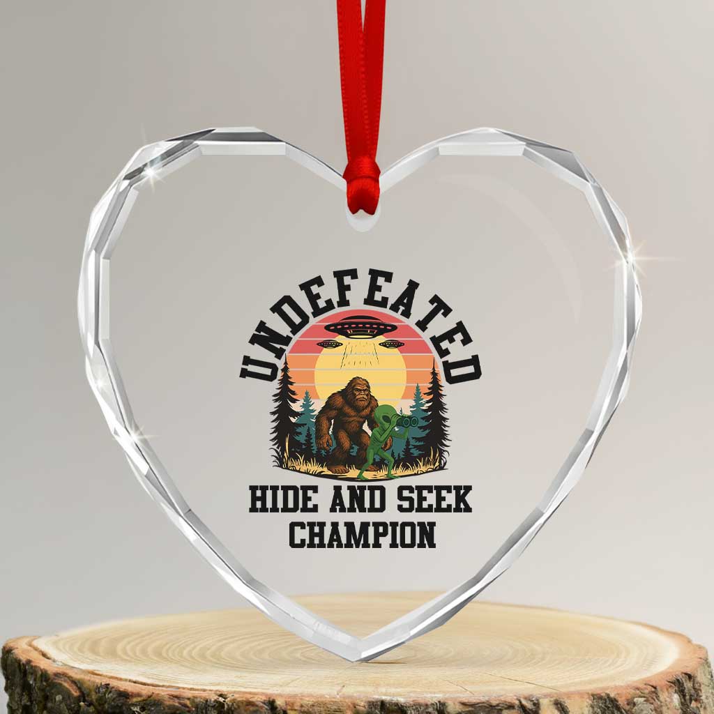 Funny Bigfoot And Alien Gift Heart Crystal Glass Ornament Undefeated Hide And Seek Champion TS12 Transparent Glass 3'' Heart Print Your Wear