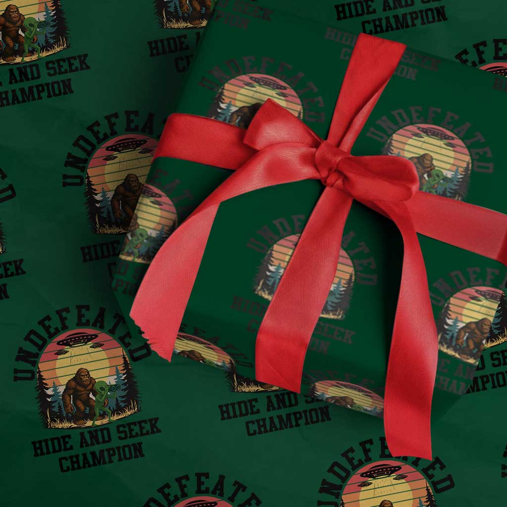 Funny Bigfoot And Alien Gift Wrapping Paper Roll Undefeated Hide And Seek Champion TS12 Green Print Your Wear