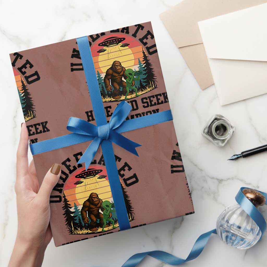 Funny Bigfoot And Alien Gift Wrapping Paper Roll Undefeated Hide And Seek Champion TS12 Mocha Print Your Wear