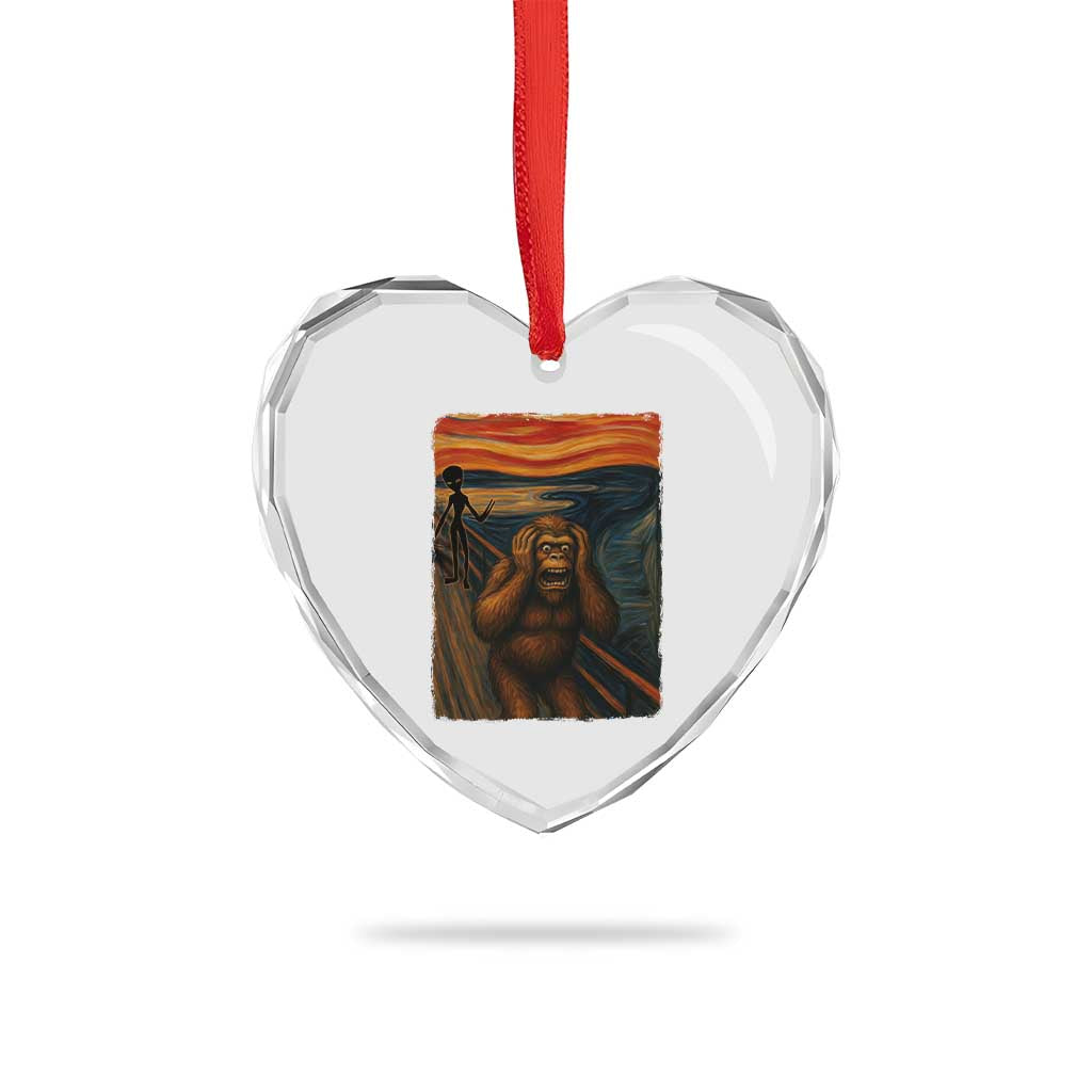 Funny Bigfoot And Alien Heart Crystal Glass Ornament Parody The Scream Art Meme Gift TS12 Print Your Wear