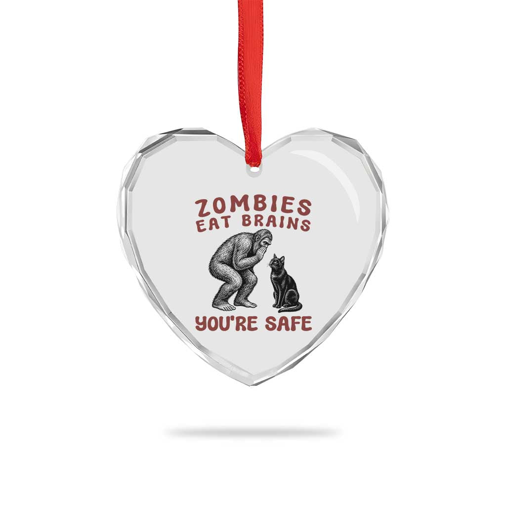 Funny Bigfoot And Black Cat Heart Crystal Glass Ornament Zombies Eat Brains Dont Worry You Are Safe