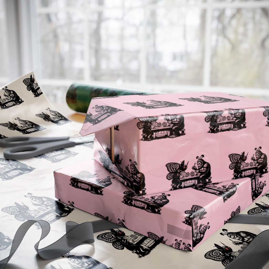 Funny Bigfoot And Mothman Egg Painting Wrapping Paper Roll Cryptid Easter Gift TS12 Light Pink Print Your Wear