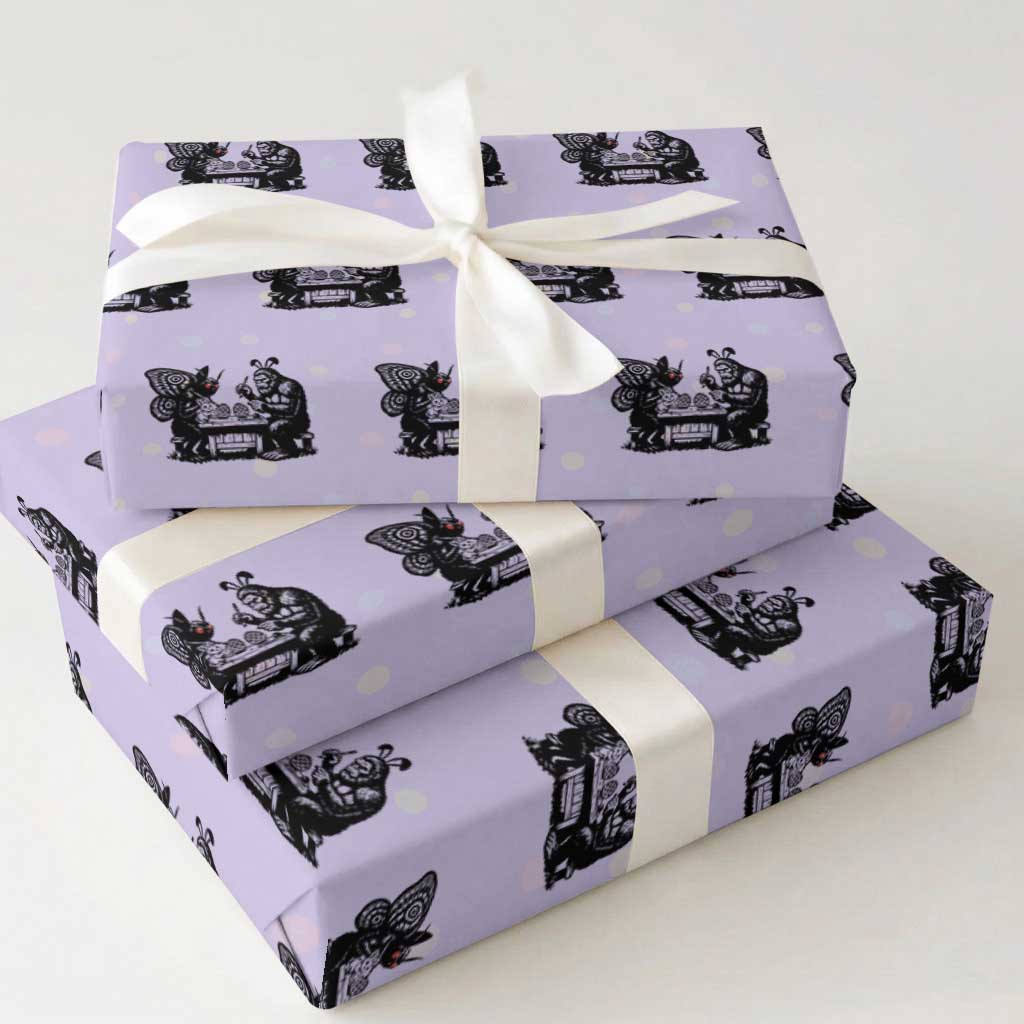 Funny Bigfoot And Mothman Egg Painting Wrapping Paper Roll Cryptid Easter Gift TS12 Violet Print Your Wear