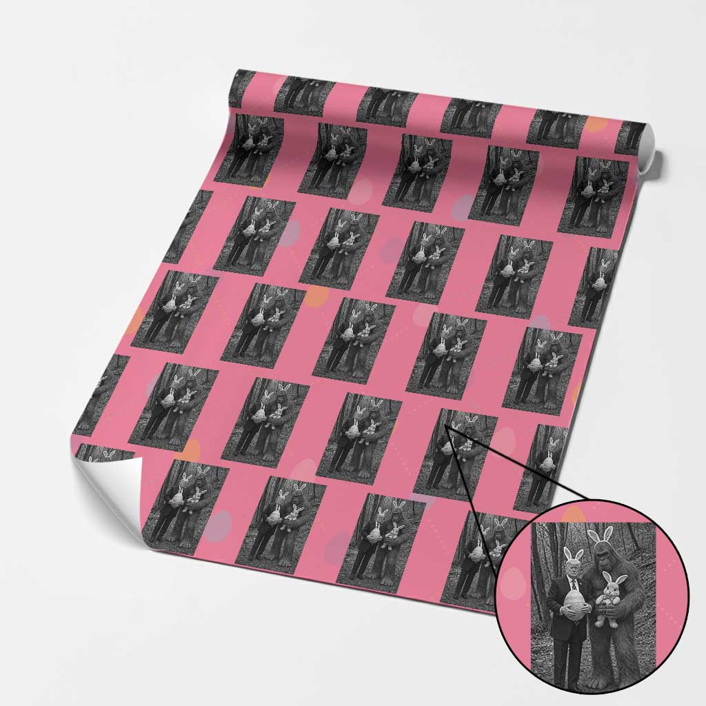 Funny Bigfoot And Trump Easter Selfie Gift Wrapping Paper Roll TS12 Pink Print Your Wear