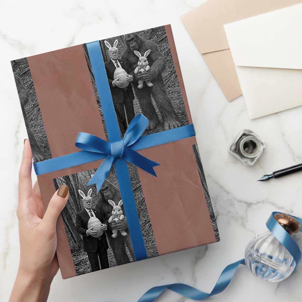 Funny Bigfoot And Trump Easter Selfie Gift Wrapping Paper Roll TS12 Mocha Print Your Wear