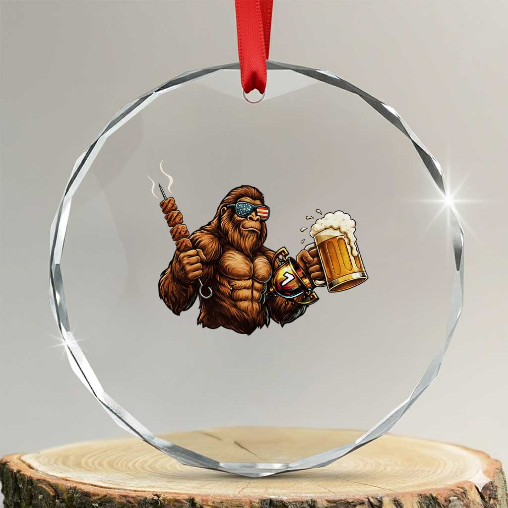 Funny Bigfoot BBQ Party Crystal Glass Ornament Sasquatch Drinking Beer Celebrate Championship TS14 Transparent Glass 3'' Circle Print Your Wear