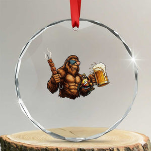 Funny Bigfoot BBQ Party Crystal Glass Ornament Sasquatch Drinking Beer Celebrate Championship TS14 Transparent Glass 3'' Circle Print Your Wear
