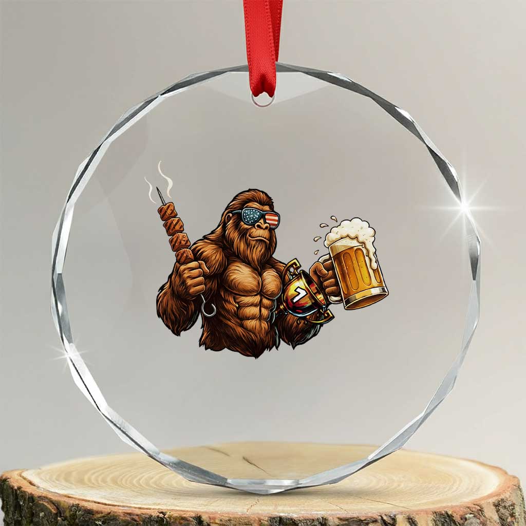 Funny Bigfoot BBQ Party Crystal Glass Ornament Sasquatch Drinking Beer Celebrate Championship TS14 Transparent Glass 3'' Circle Print Your Wear
