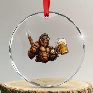 Funny Bigfoot BBQ Party Crystal Glass Ornament Sasquatch Drinking Beer Celebrate Championship TS14 Transparent Glass 3'' Circle Print Your Wear