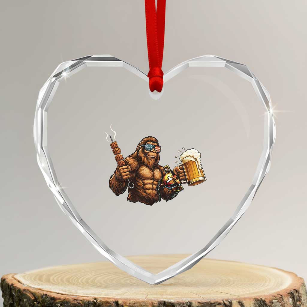 Funny Bigfoot BBQ Party Heart Crystal Glass Ornament Sasquatch Drinking Beer Celebrate Championship TS14 Transparent Glass 3'' Heart Print Your Wear