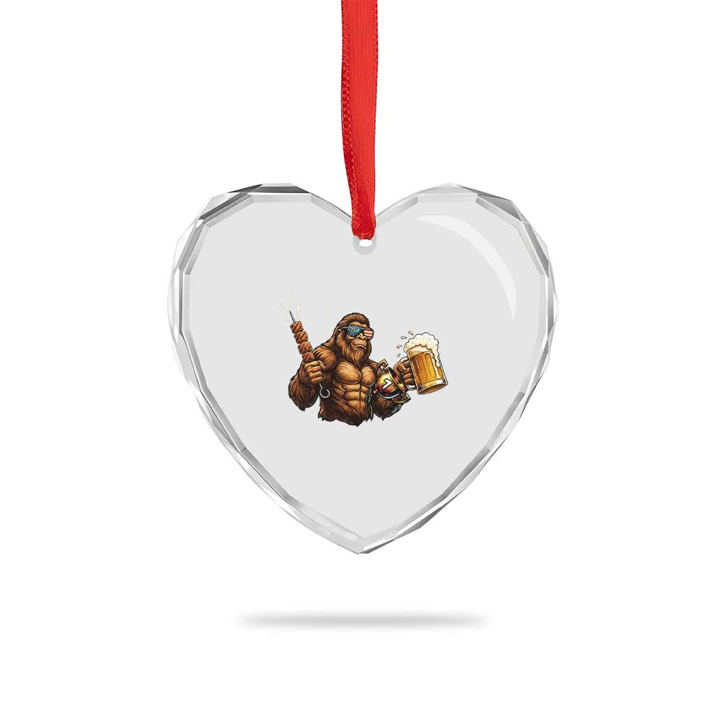 Funny Bigfoot BBQ Party Heart Crystal Glass Ornament Sasquatch Drinking Beer Celebrate Championship TS14 Print Your Wear