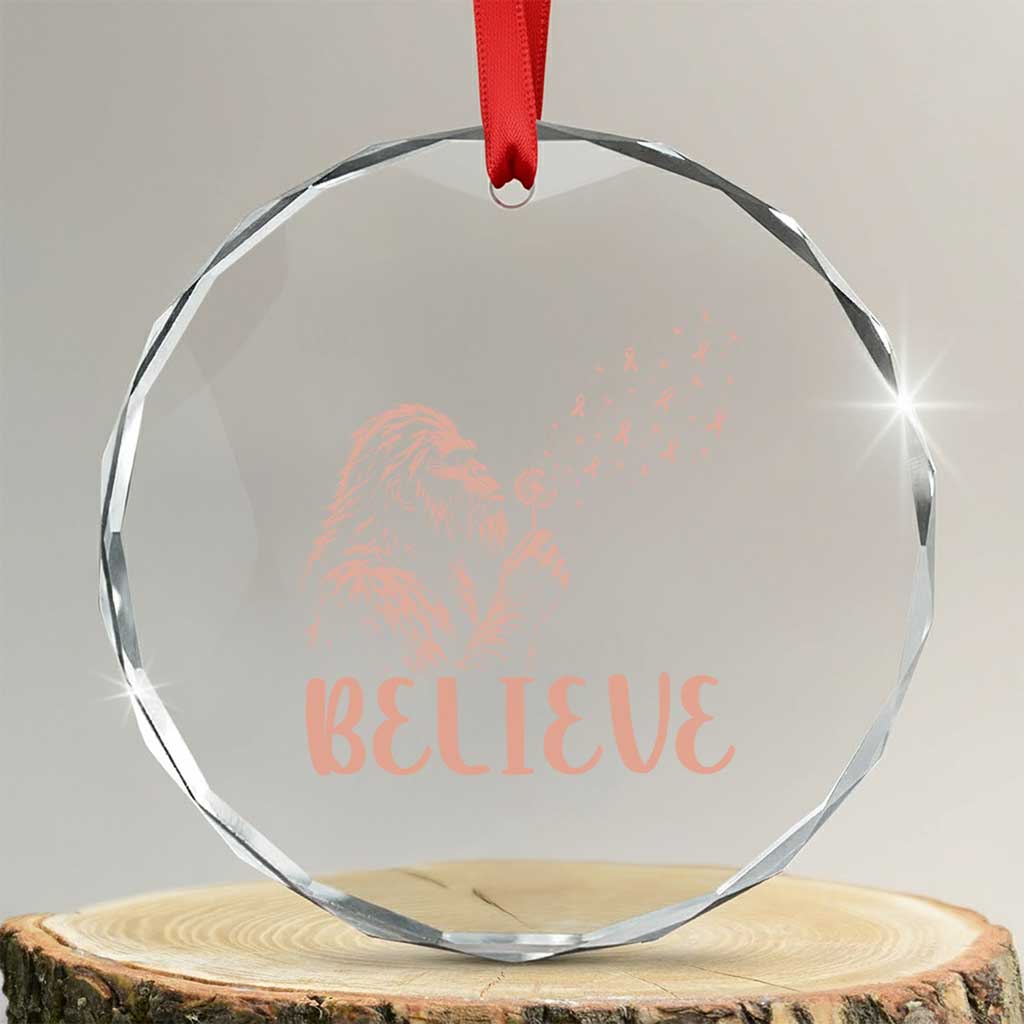 Funny Bigfoot Blowing Dandelion Flower Graphic Crystal Glass Ornament Believe Endometrial Cancer Awareness TS12 Transparent Glass 3'' Circle Print Your Wear