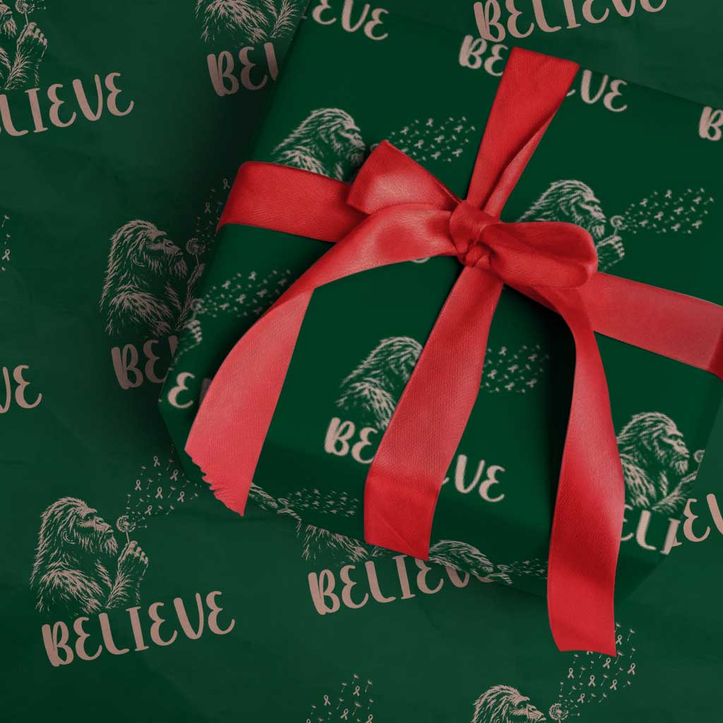 Funny Bigfoot Blowing Dandelion Flower Graphic Wrapping Paper Roll Believe Endometrial Cancer Awareness TS12 Green Print Your Wear