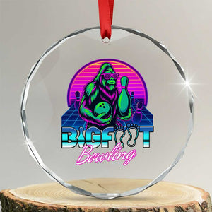 Funny Bigfoot Bowling Vaporwave Gift Crystal Glass Ornament TS12 Transparent Glass 3'' Circle Print Your Wear