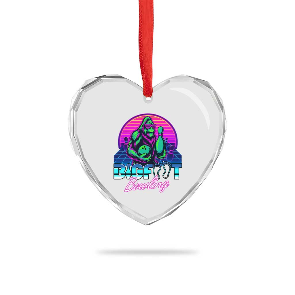 Funny Bigfoot Bowling Vaporwave Gift Heart Crystal Glass Ornament TS12 Print Your Wear