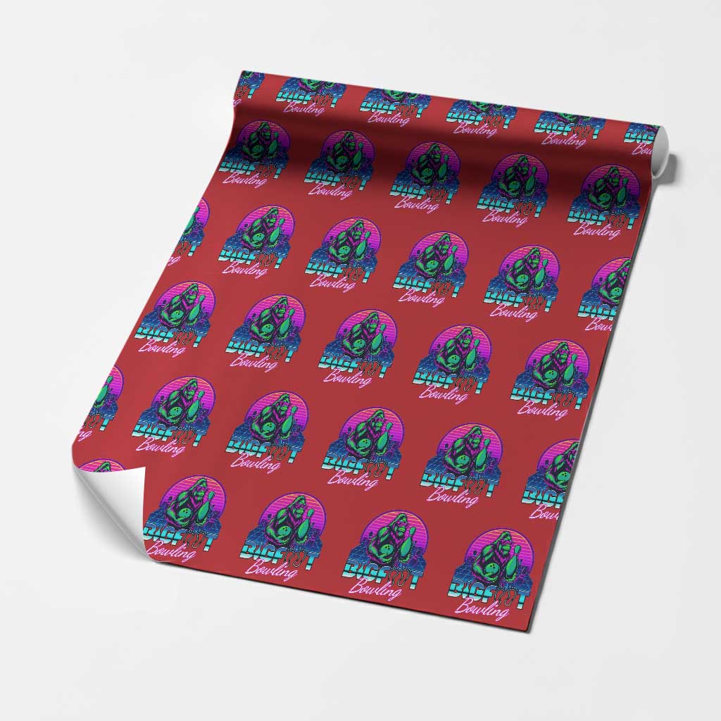 Funny Bigfoot Bowling Vaporwave Gift Wrapping Paper Roll TS12 Red Print Your Wear