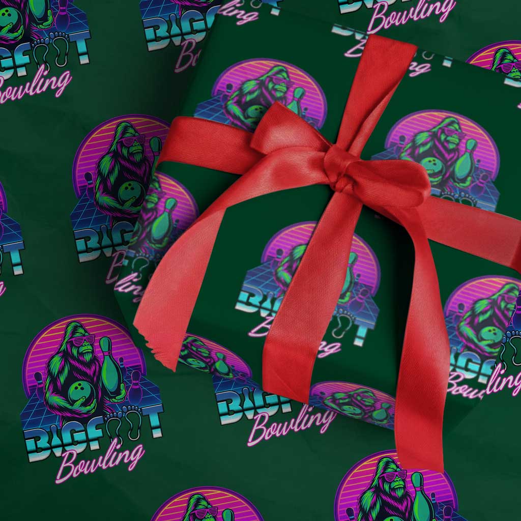 Funny Bigfoot Bowling Vaporwave Gift Wrapping Paper Roll TS12 Green Print Your Wear