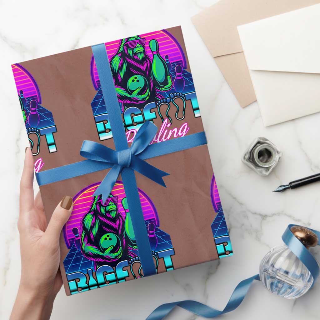 Funny Bigfoot Bowling Vaporwave Gift Wrapping Paper Roll TS12 Mocha Print Your Wear