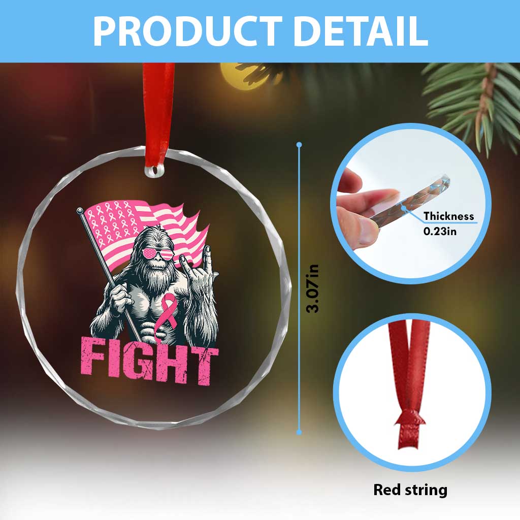Funny Bigfoot Breast Cancer Awareness Crystal Glass Ornament Fight Pink Ribbon TS11 Print Your Wear