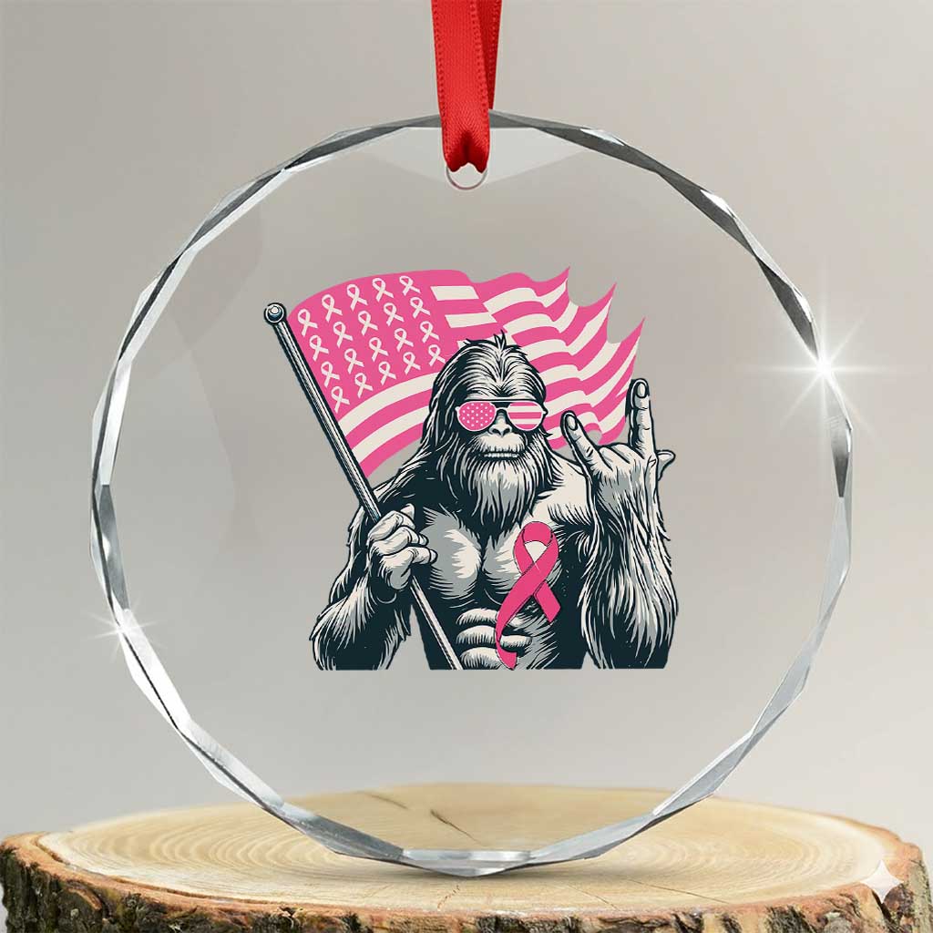Funny Bigfoot Breast Cancer Awareness Crystal Glass Ornament Sasquatch Pink Ribbon TS11 Transparent Glass 3'' Circle Print Your Wear